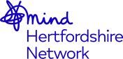the image shows the blue stacked herts mind network logo